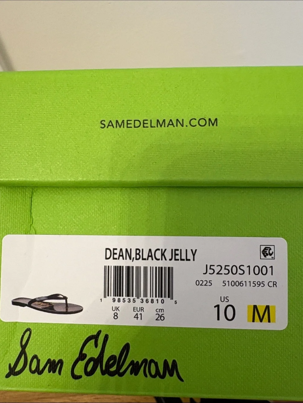NWT Sam Edelman Black and Gold Script Jelly Flip Sandals Size 10 - Picture 3 of 7